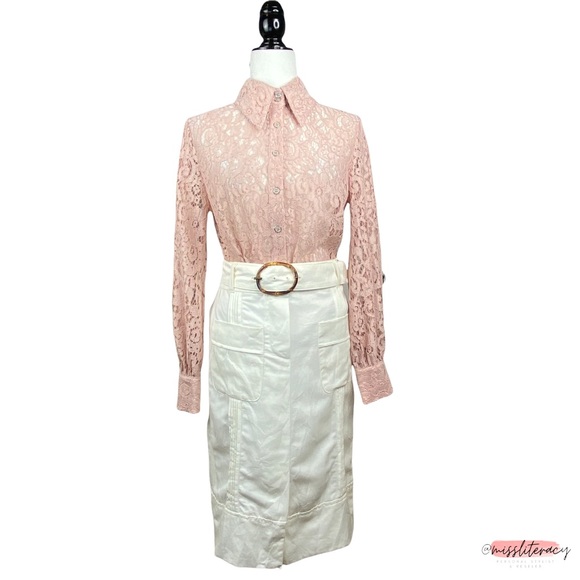 Zara Women’s White Cotton Linen Belted Pleated Midi Skirt with Pockets + Slit S - Picture 9 of 13